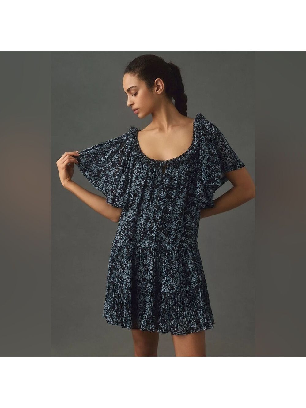 Anthropologie Short-Sleeve Keyhole Swing Tunic Mini Dress